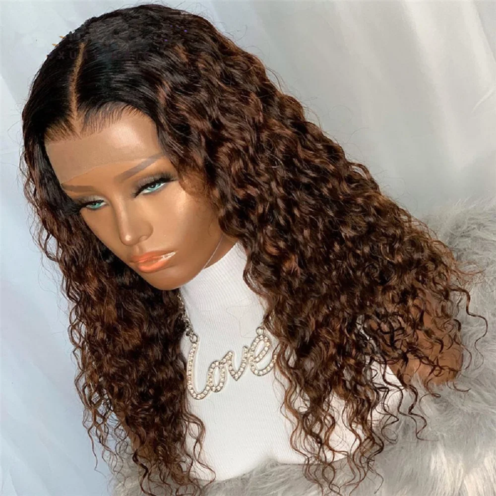 

26 дюймов Натуральная линия волос Ombre Blonde Kinky Curly Мягкий длинный парик фронта шнурка плотности 180 для чернокожих женщин с предварительно выщипанными волосами ребенка