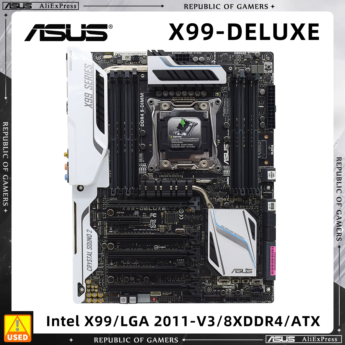 ASUS X99-DELUXE, Used Motherboard, With LGA 2011-3 Socket, for Core i7 6950K, Supports 8x DIMM Max. 64GB DDR4, ATX Mainboard