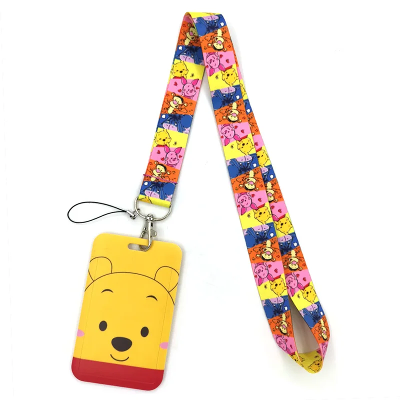 Winnie Bear Anime Lanyard Badge Holder ID Card Lanyards Mobile Phone Rope Key Lanyard Neck Straps Keychain Key Ring