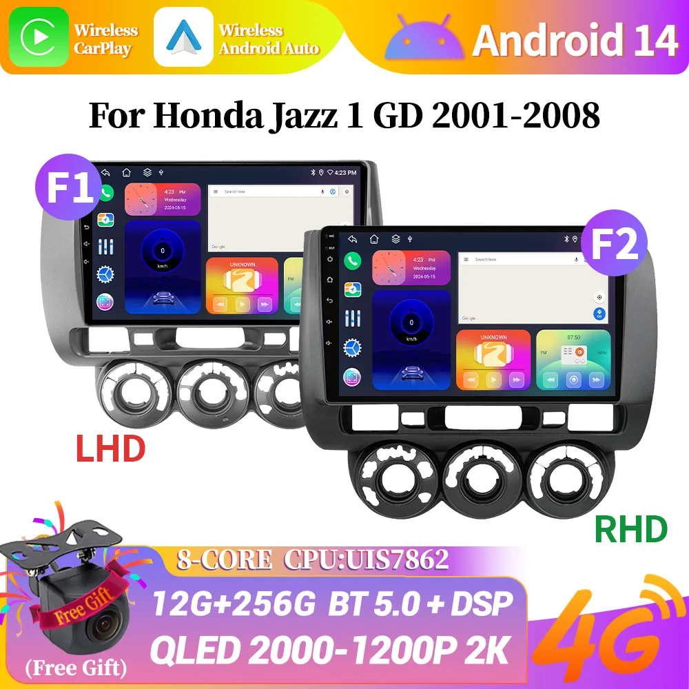 

Android 14 для Honda Jazz 1 GD 2001-2008 автомобильное радио мультимедийный видеоплеер навигация 4G GPS pantalla Apple CarPlay сенсорный экран