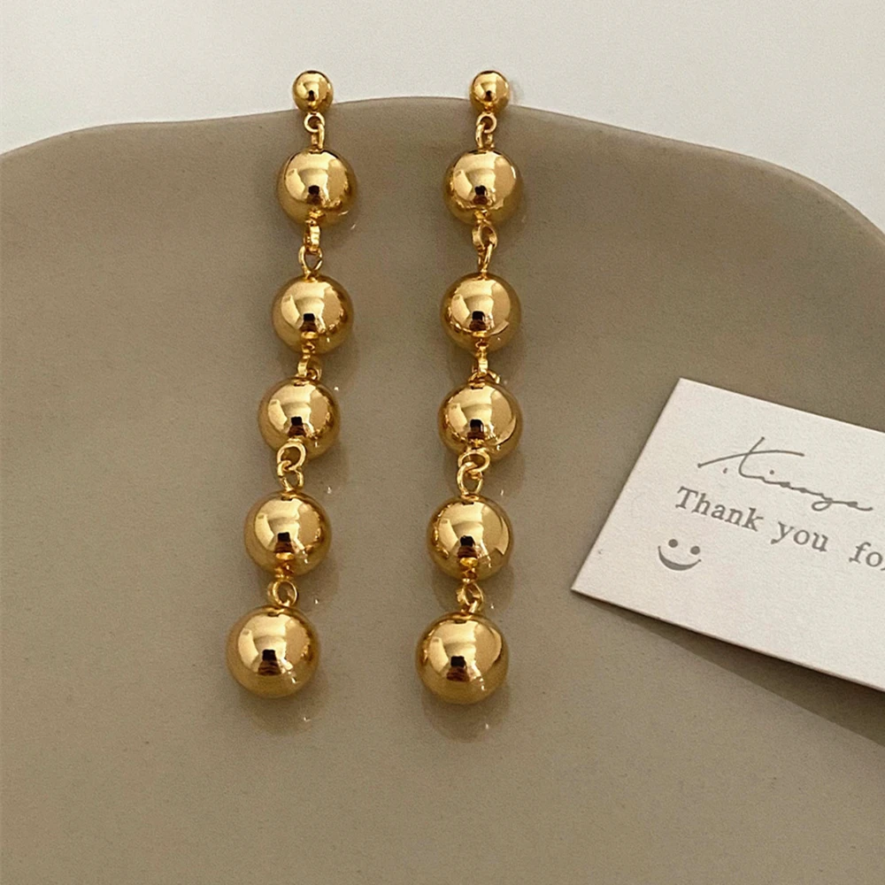 

Metal Round Ball Bead Tassels Earrings for Women Europe And America Personality Vintage Jewelry Daily Pendant Accessories