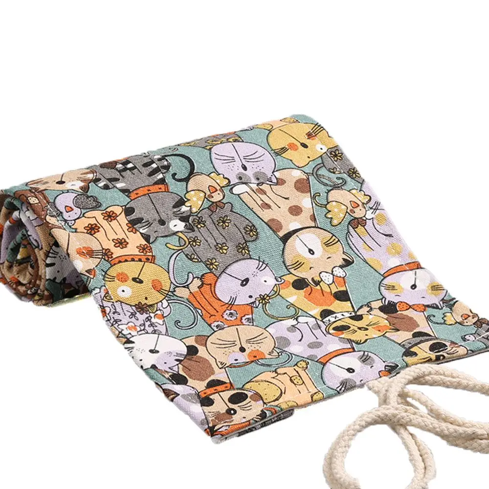Boys Girls Creative Cute Cat Large Capacity Canvas School Supplies Pen Bag Pencil Bags Pencil Case Stationery Pouch