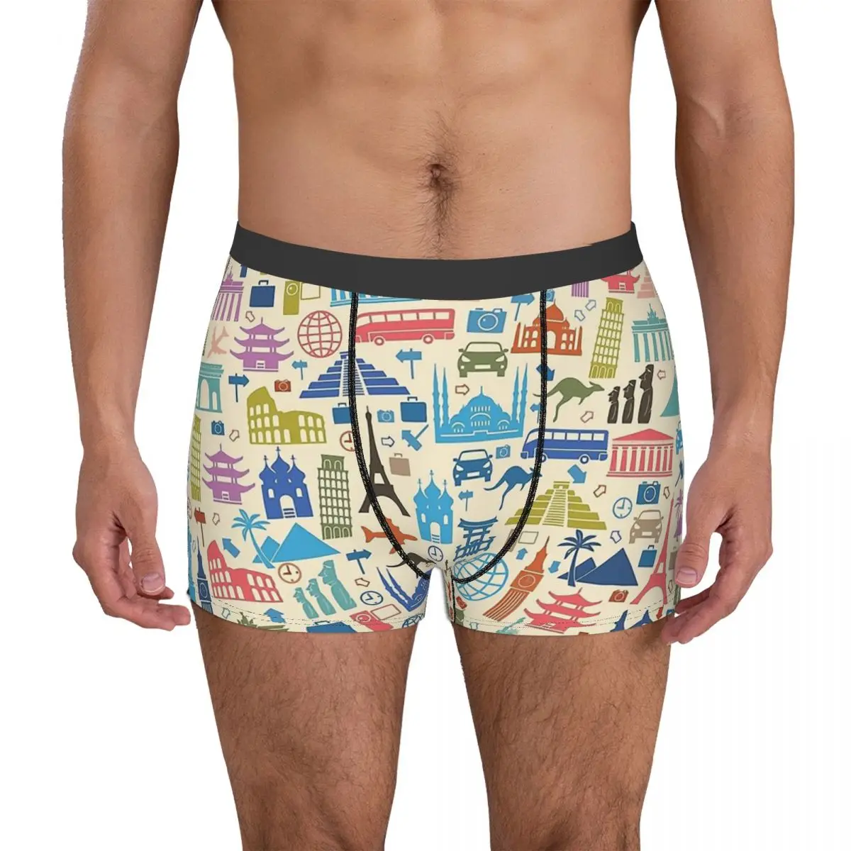 Icons Of Travel Underpants Homme Panties Man Underwear Sexy Shorts Boxer Briefs