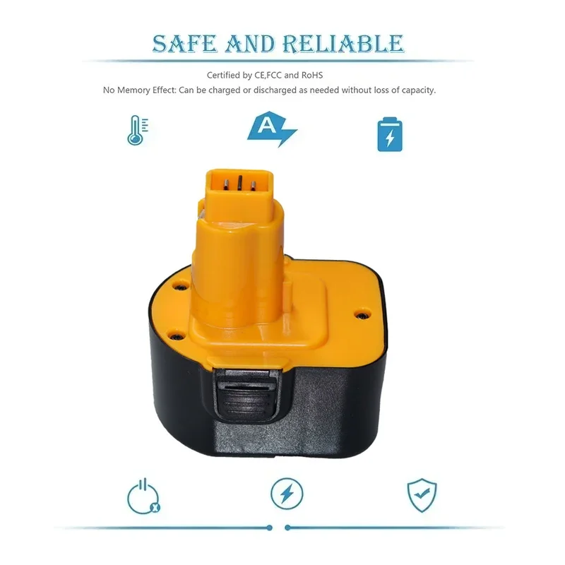 DeWalt Ni-MH 교체 배터리, DeWalt DW9072 DW9071 DE9074 DE9037 DE9071 DE9072 DE9075 DC981KA, 12V, 4800mAh