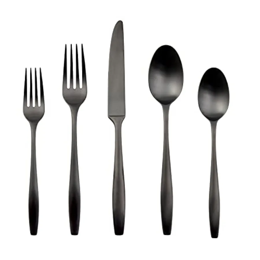 

Набор столовых приборов из 20 предметов из черного сатинированного стеклопластика для 4 персон, элегантная черная отделка, премиум-качество, нержавеющая сталь