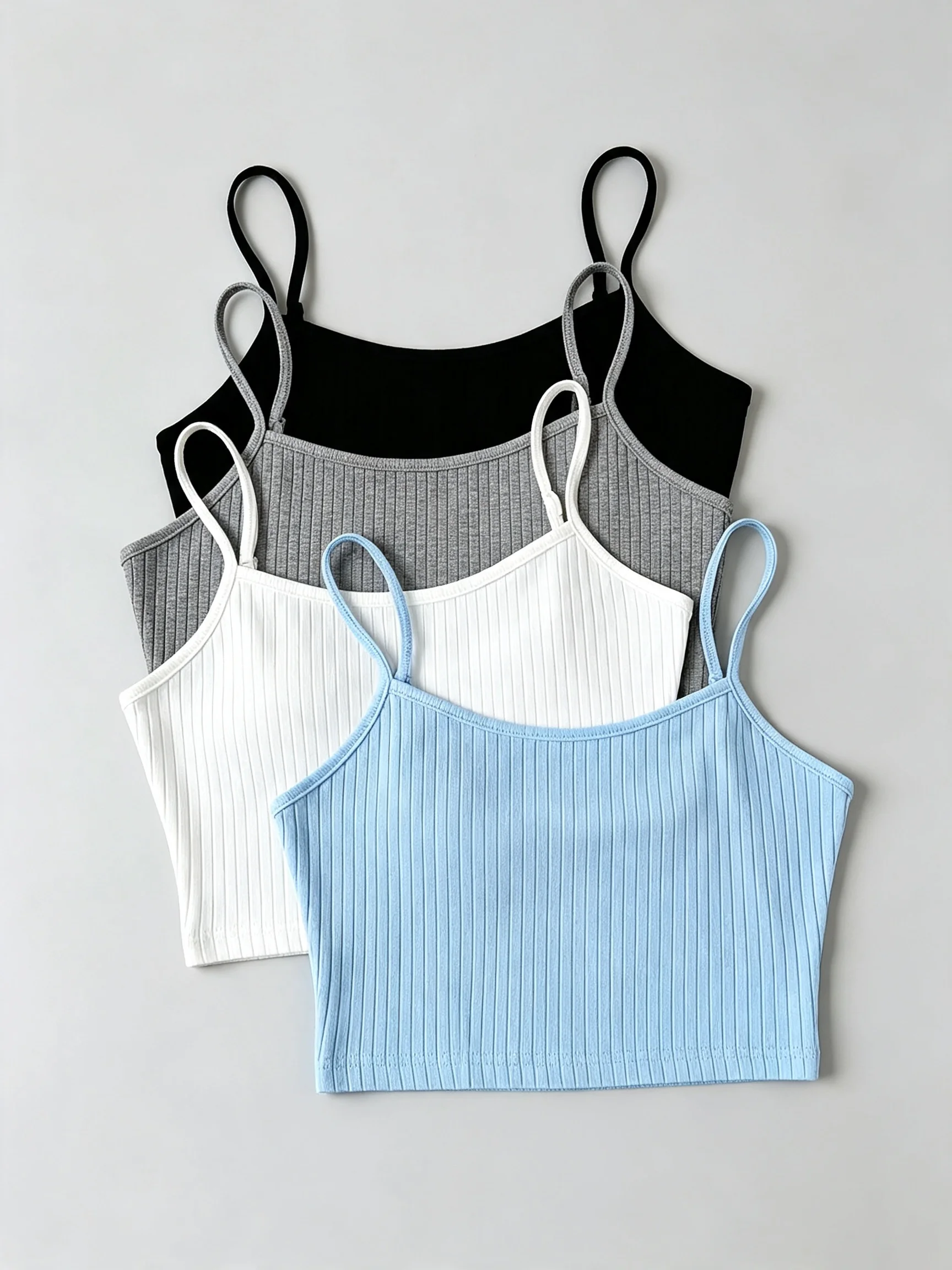 Casual Rib-Knit Camisole 4-Pack for Women - Multi-Occasion Spaghetti Strap Crop Tank Tops Set for Casual, Gym, Beach Wear
