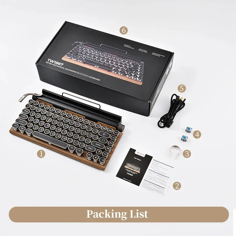 Retro Typewriter Keyboard Support Wireless Mechanical Keyboards 83 Keys Computer Keyboard Gamer For Laptop PC Gaming Keyboards