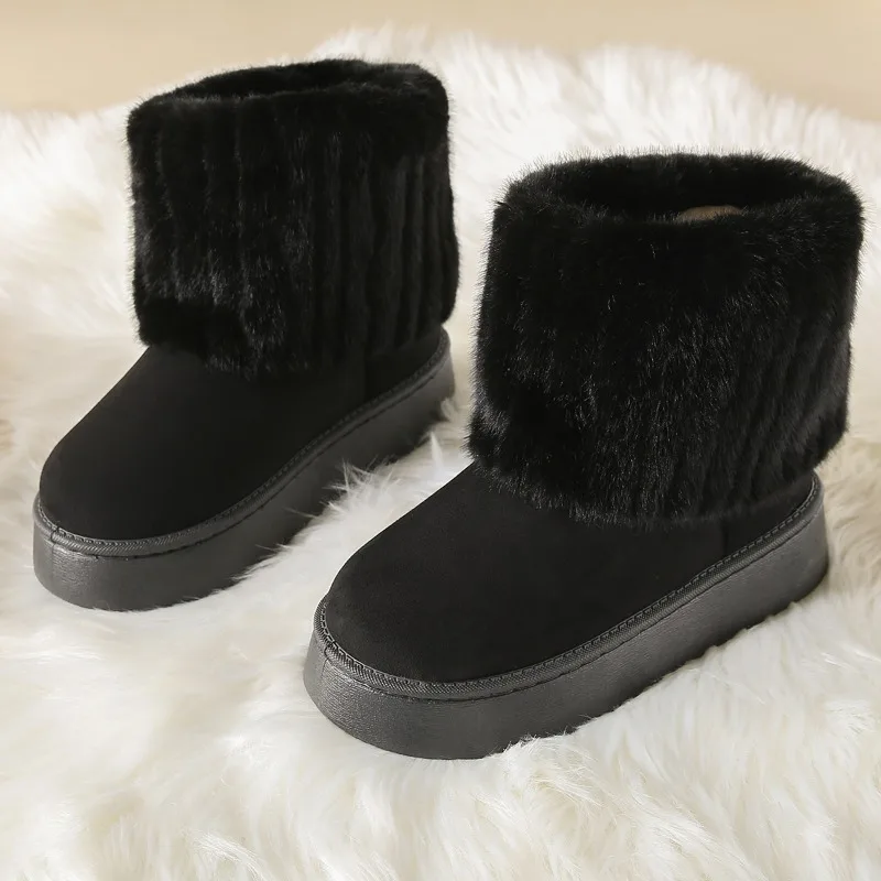 

New Winter Women Boots Suede Thermal Sleeves Keep Warm Mid-Calf Snow Boots Ladies Comfortable Platform Shoes Zapatos Mujer