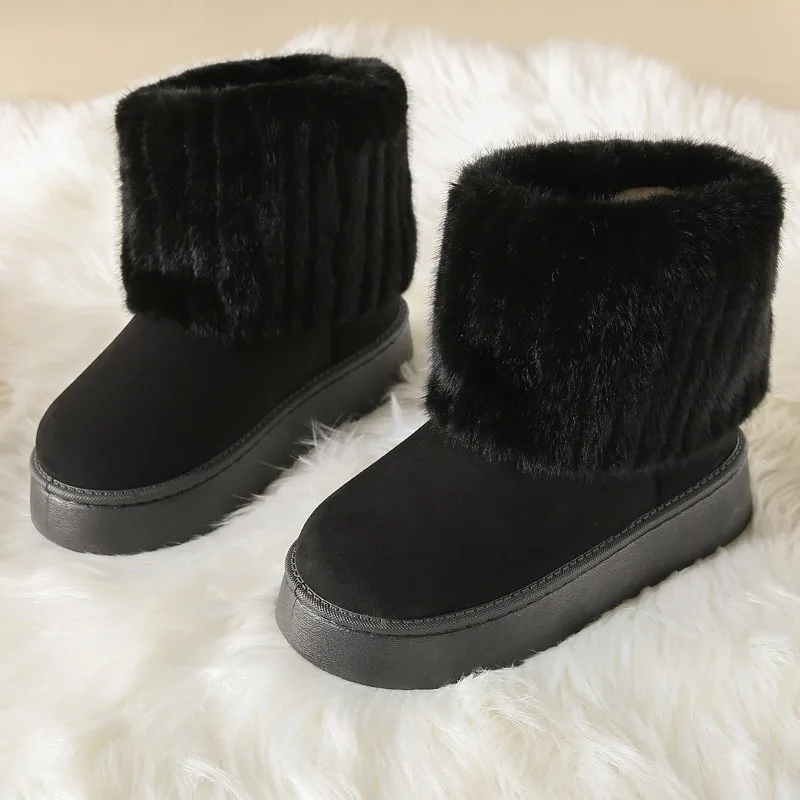 New Winter Women Boots Suede Thermal Sleeves Keep Warm Mid-Calf Snow Boots Ladies Comfortable Platform Shoes Zapatos Mujer