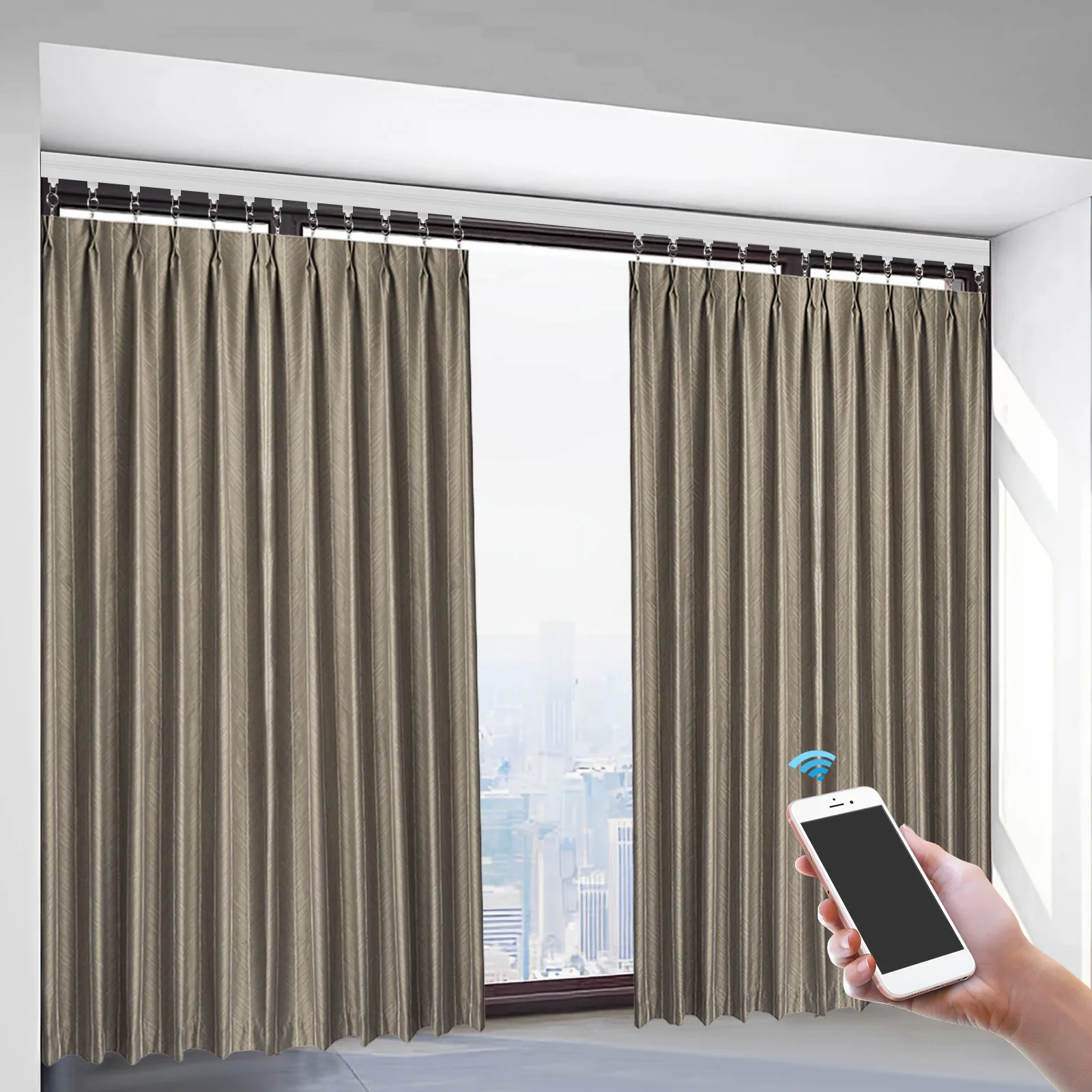 2,16-4,2m intelligente Fensterlaufschienen, motorisierte elektrische Vorhangschienen mit Fernbedienung, kompatibel mit Alexa, Google Home und Smartphone-App