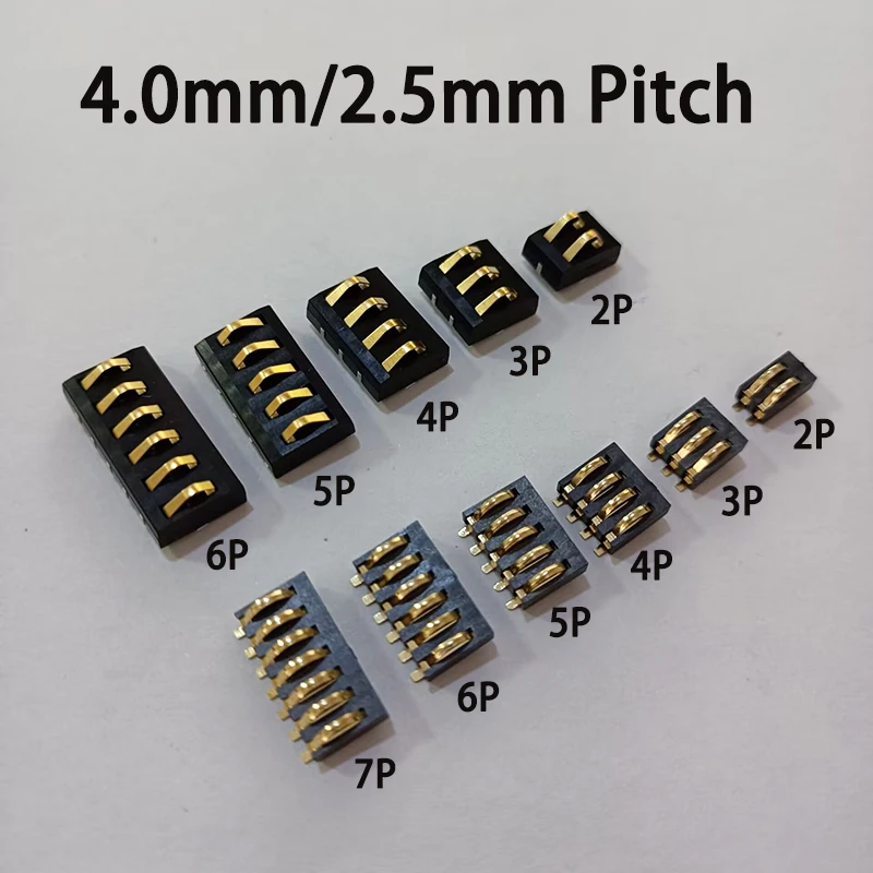 2pcs Spring Compression Contact 4.0 mm/2.5mm Pitch 2 3 4 5 6 7Pin Male Connector Surface Mount Battery Connectors