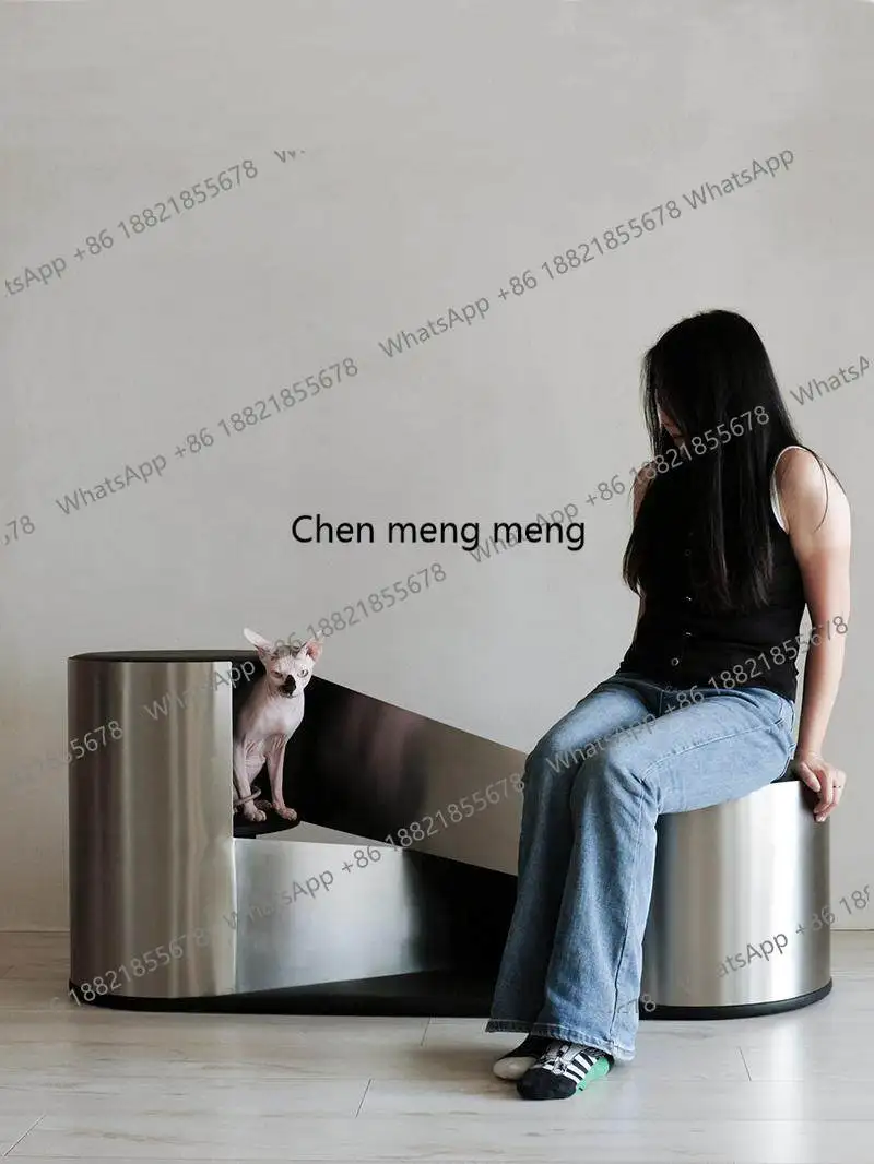Human pet coffee table high and low combination table, modern simple stainless steel leather cat coffee table