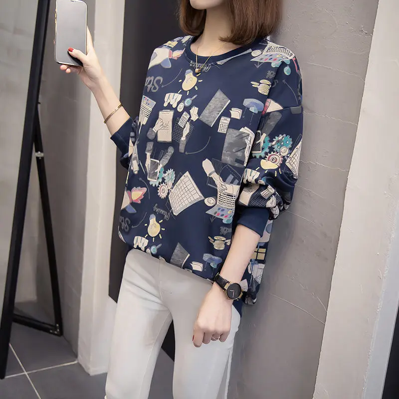 2023 New Spring and Autumn Simple Casual Loose Round Neck Print Versatile Oversize Comfortable Short Sleeve Women's T-shirt