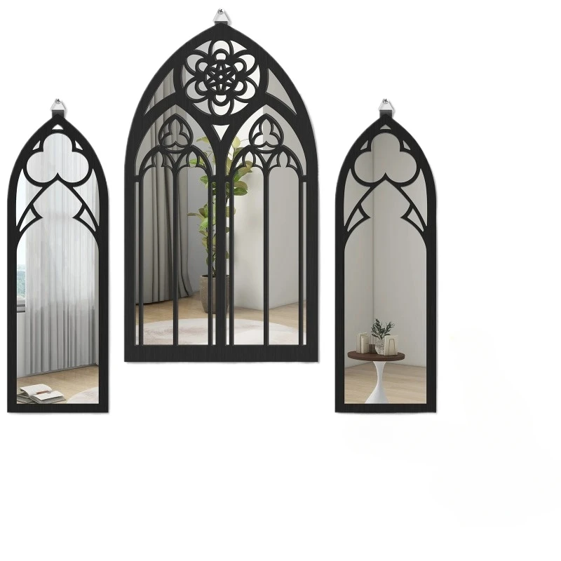 New 3Pcs Gothic Mirrors Wall Decor Spooky Gothic Arched Wall Mirrors Vintage Cathedral Arch Frame Mirror Decorative Goth Mirror