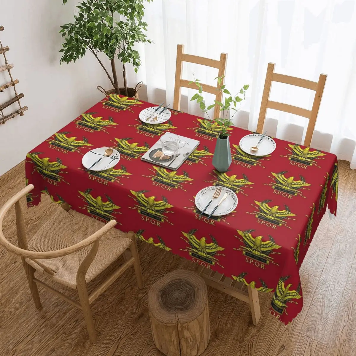 SPQR- Roman Empire Standard Eagle Emblem Custom Rectangular Tablecloth Oilproof Table Cover for Dining Events Table Cloth