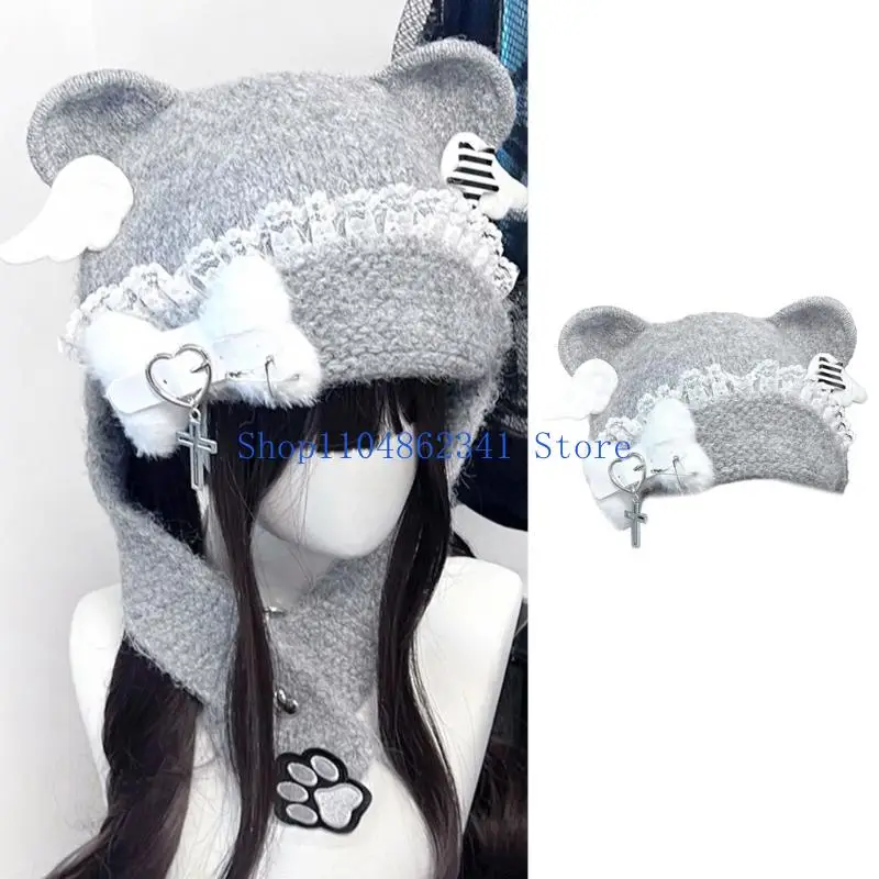 

5asd теплая синяя шапка с медведем и меховыми шапками с ушками, шапка с мультяшными ушками, однотонная зимняя плюшевая шапка с