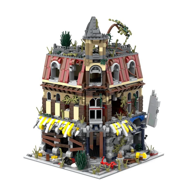 2177PCS City Street Views Modular Postapocalyptic Café Corner Building Blocks Bricks Toy Birthday Christmas Gift Moc-10182