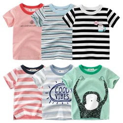 2024 Summer T Shirt Boys Girls Fashion Short Sleeves T-shirt for Girl Striped Round Neck Top Tee Kids Clothes Wholesale