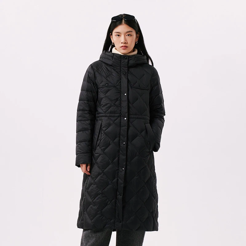 Chericom doudoune mi-longue à capuche pour femme 90 duvet de canard blanc motif matelassé imperméable léger manteaux bouffants Y299067Y