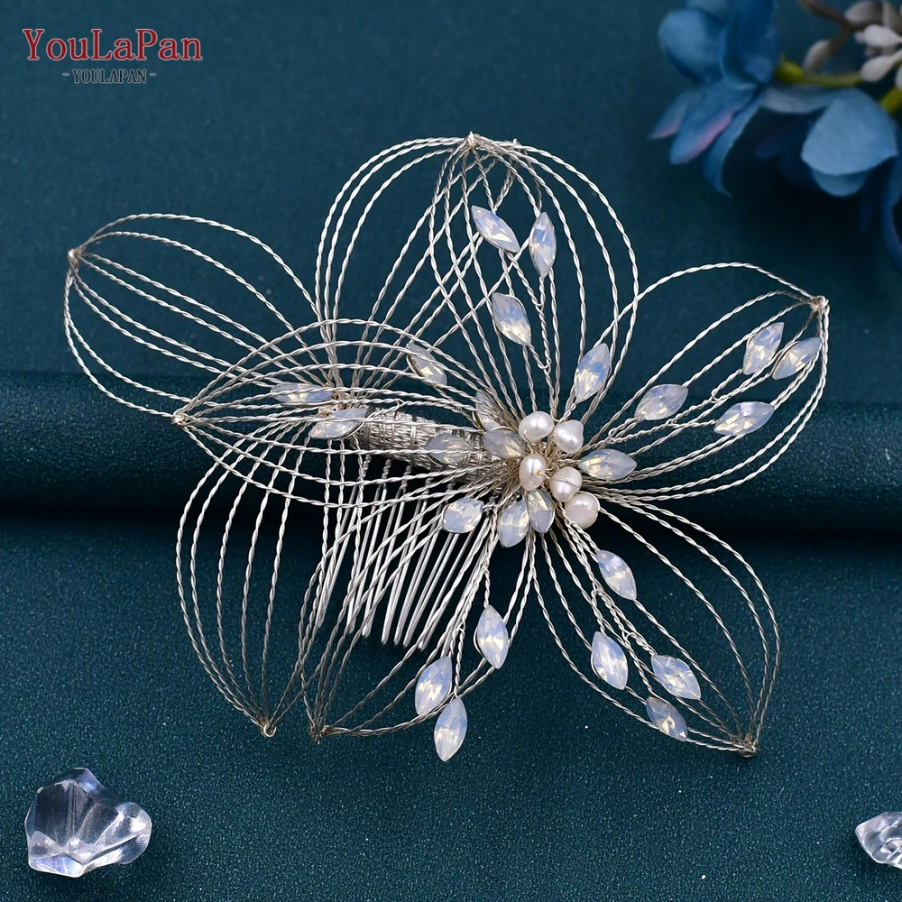 YouLaPan – peigne de mariée en feuille creuse HP257, couvre-chef opale strass, bijoux de tête, accessoires pour cheveux de mariage, coiffure de demoiselle d'honneur