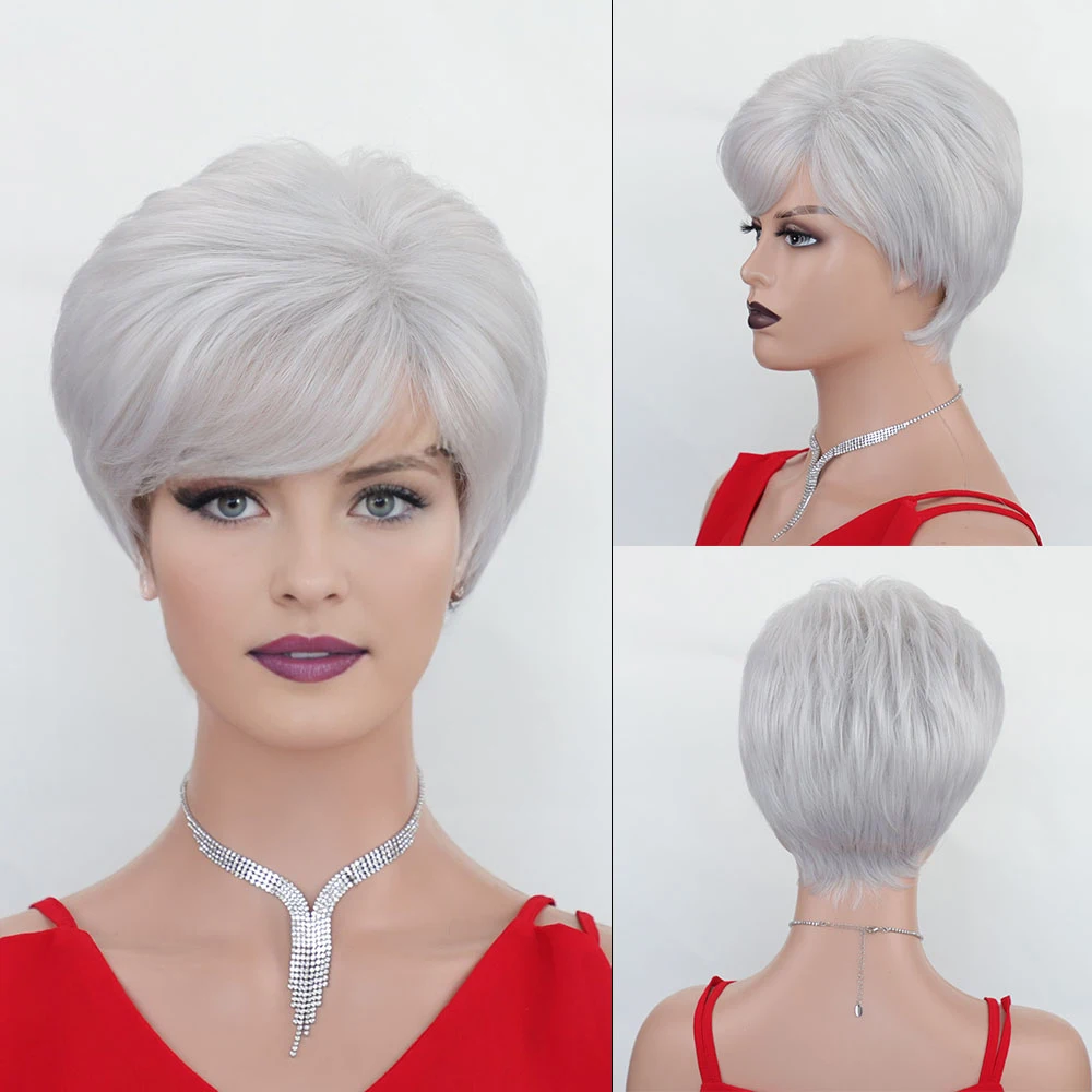 Białe peruki Peruki Dark Root Short Pixie Cut Bob Peruki Machine Made Remy Human Hair Peruka dla białych kobiet Codziennie Odporne na ciepło