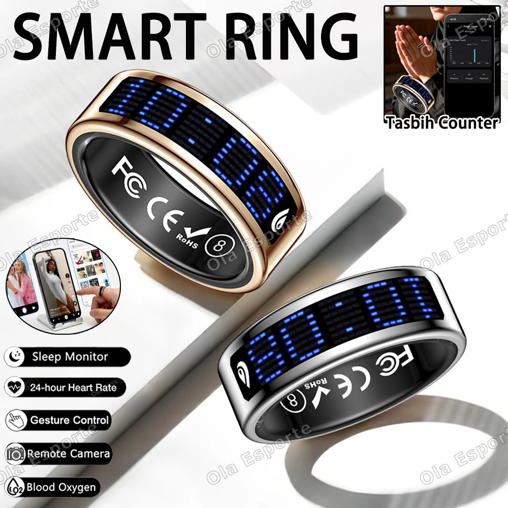 

New Smart Ring Men Women LED Display Screen Heart Rate Blood Oxygen Health Monitoring Counter Waterproof Sports Smartrings 2025