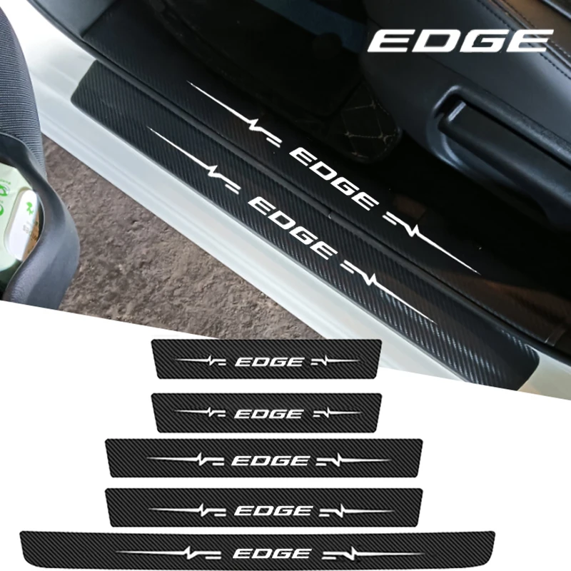 Carbon Fiber Car Door Sill Strips for Ford EDGE Logo Welcome Pedal Protection Front Rear Door Anti Stepping Decorative Stickers