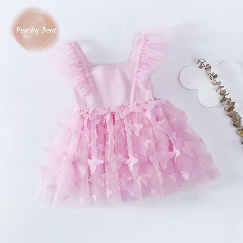 

Модное платье принцессы с бабочками для маленьких девочек, тюлевое платье с рукавами-крылышками для новорожденных, летняя одежда для малышей, От 0 до 2 лет