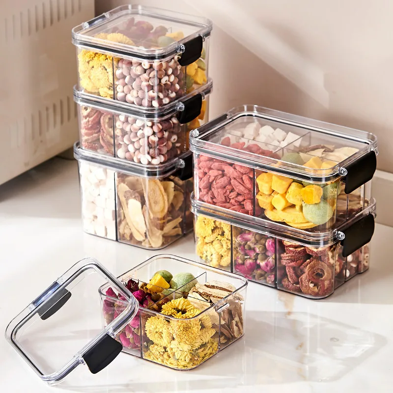 

1PCS Kitchen Grocery Storage Jar Nuts Candy Dry Goods Storage Jar Square Transparent Dry Storage Box With Buckle Cocina