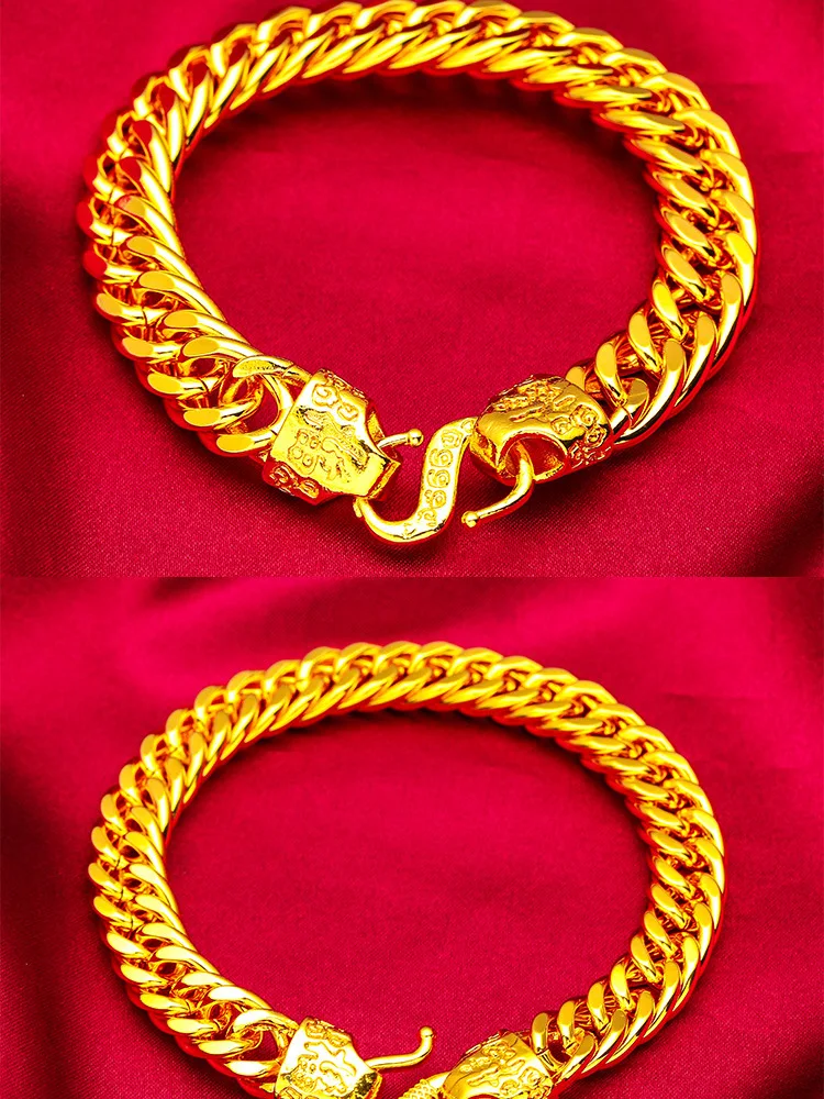 سوار مسطح برأس محظوظ من الذهب عيار 24 قيراط 10 12 14 ملم للرجال AU999 - 24K مزورة/AU999، وصلة ناعمة، 10-14 ملم للاحتياجات المتنوعة #6