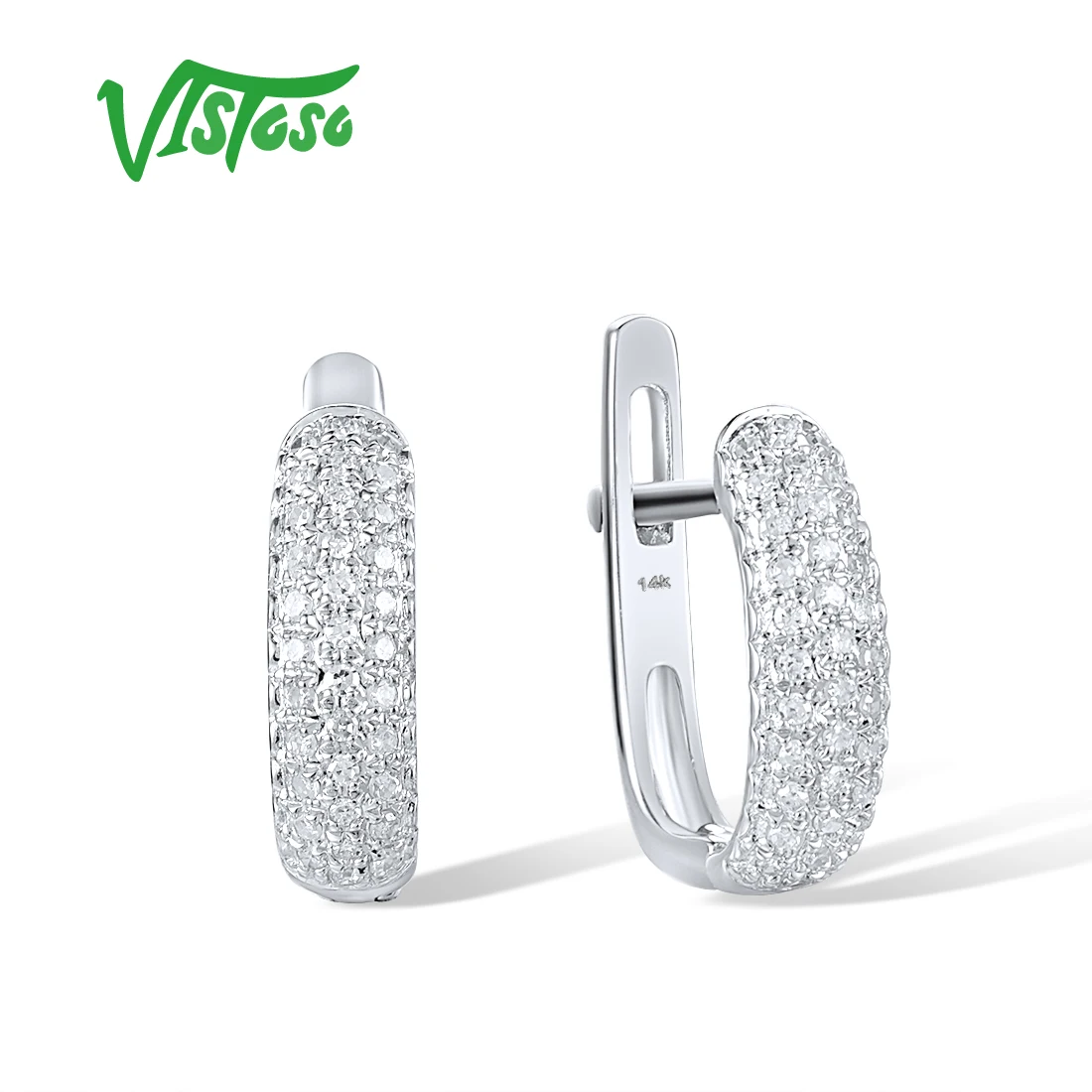 VISTOSO-pendientes de oro blanco 585 y rosa para mujer, aretes auténticos de 14 quilates con diamantes brillantes, joyería fina de compromiso de boda