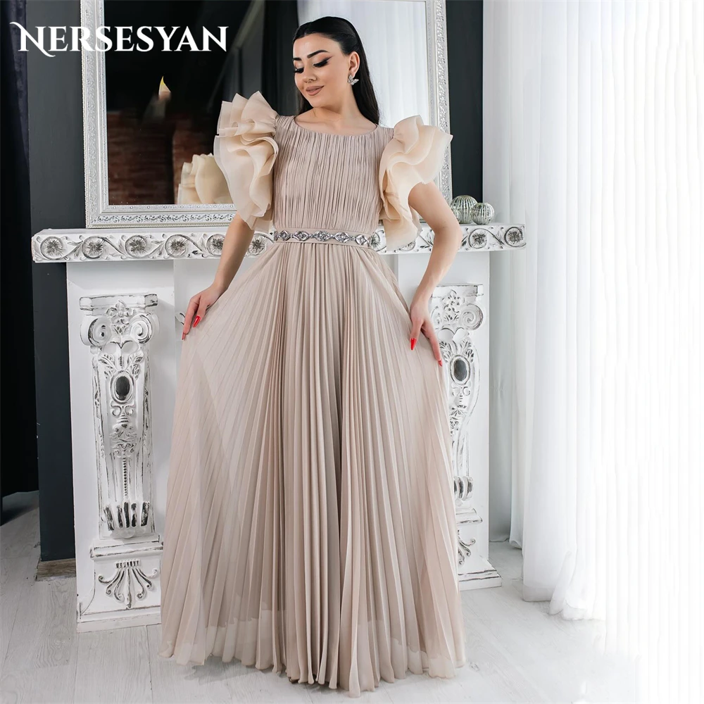 

Nersesyan Solid Pleats Formal Evening Dresses Glitter Ruched Tiered Ruffles A-Line Prom Dress Sparkly Celebrity Party Gowns 2024