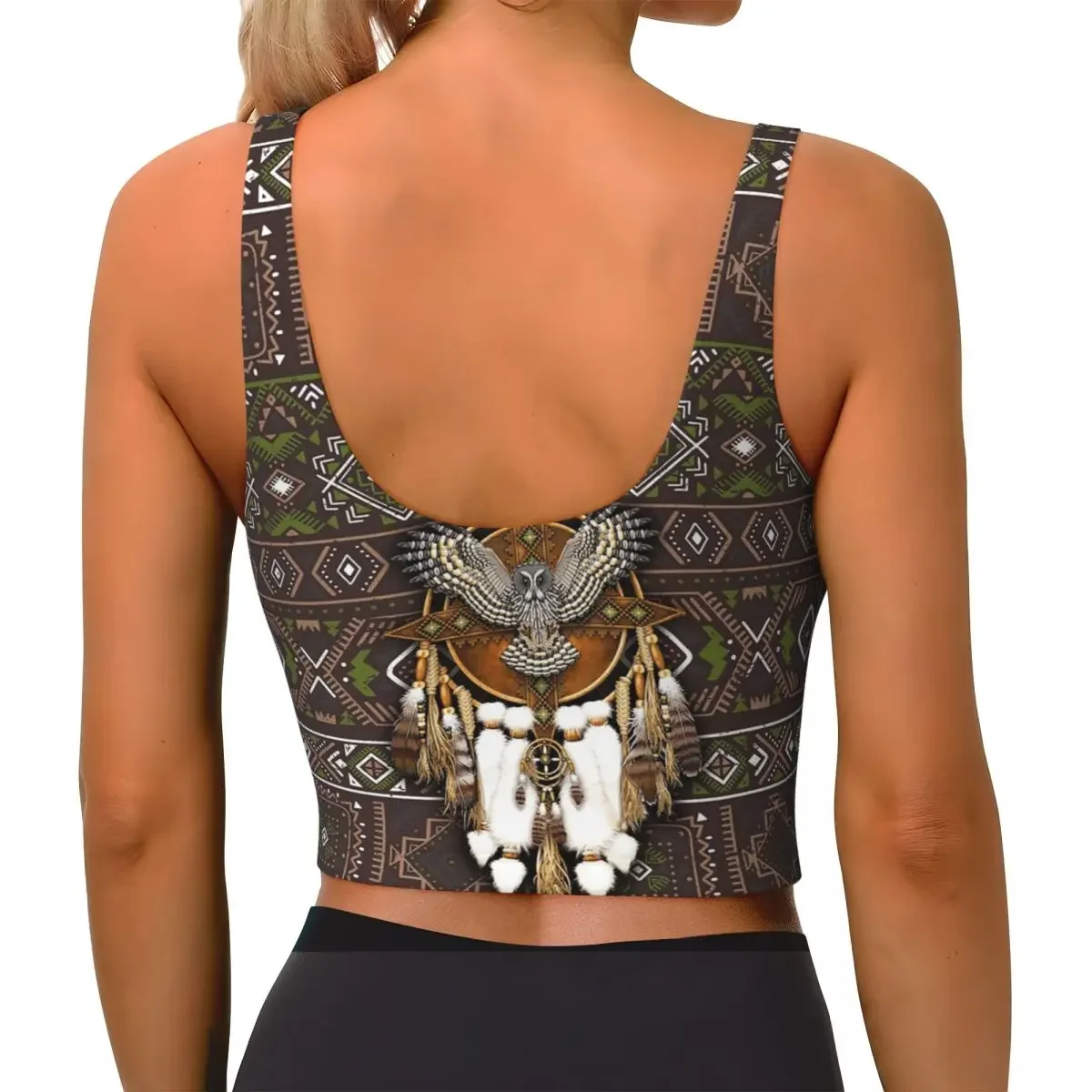 Custom Native American Owl African Tribal Women Sports Bra High Impact Vest Gym Workout Yoga Crop Tank Top