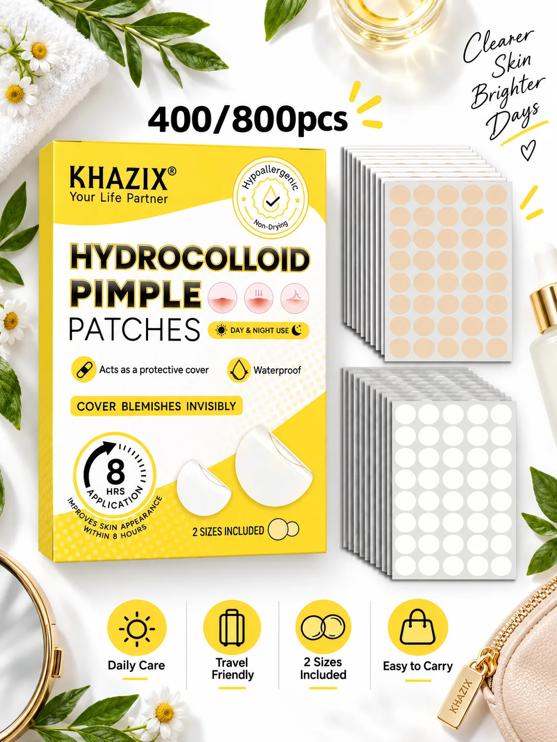 Acne patches, hydrogel acne concealer patches, daily facial care patches, blemish concealment