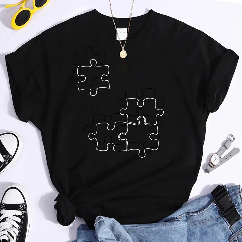 

Puzzle PiecePrint T-shirt Unisex Fashion Casual 100% Pure Cotton T-shirts Summer Short Sleeve Streetwear Women T Shirts