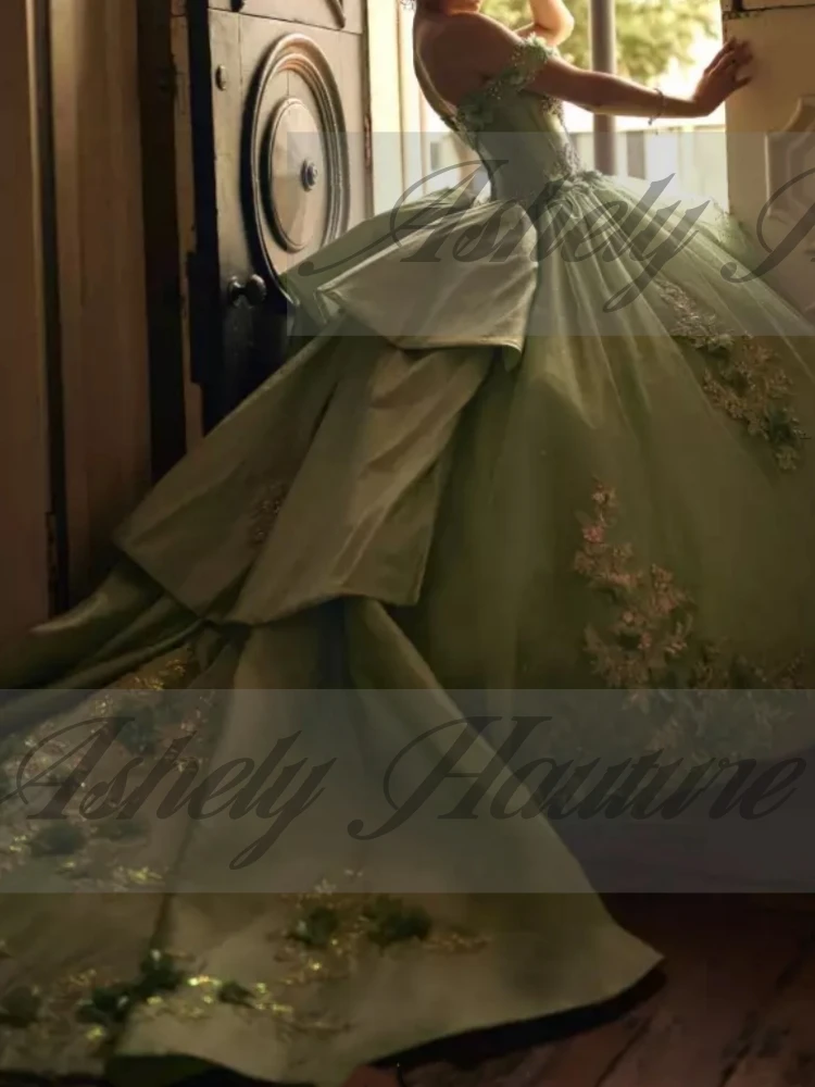 

Роскошное платье Quinceanera по индивидуальному заказу с многоуровневым шлейфом, бальное платье с 3D цветочной аппликацией, женское платье для выпускного вечера, особый случай