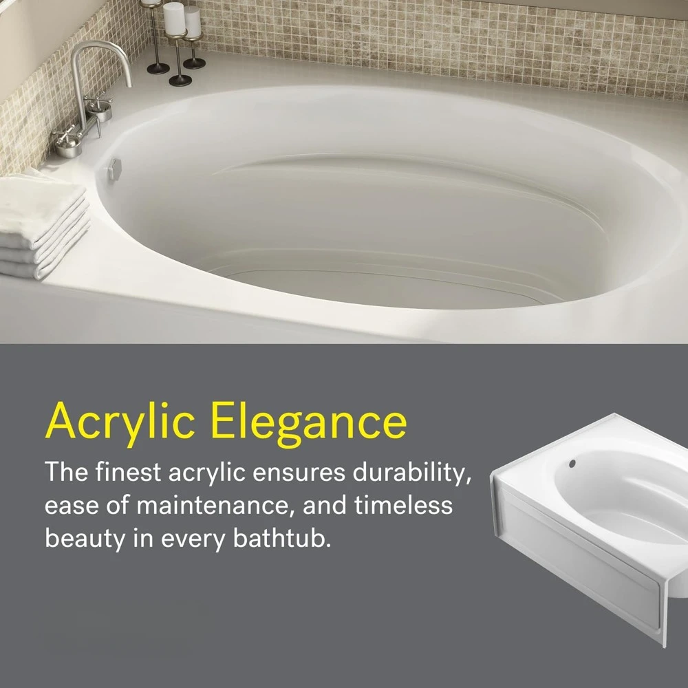 SIGNATURE Acrylic Skirted Jets with Heater Bathtub, Slip Resistant, Right Drain Placement, 60” (L) x 42” (W), Oval in Rectangle