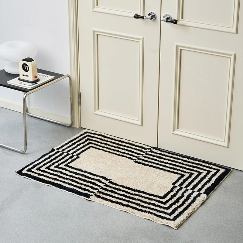 

Tufting Stripe Bedside Rug Soft Geometric Black White Bathmat Bedroom Carpet Cloakroom Mat Floor Pad Aesthetic Home Decor