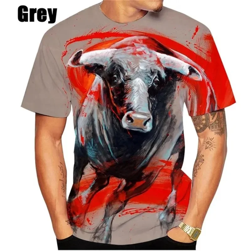 Hot Sale 3D Printing Bull Graphic T Shirts Short-sleeved Round Neck Men\'s Tee Tops Clothing Plus Size Streetwear Tshirt