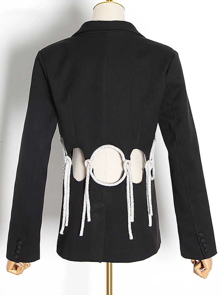 TWOTWINSTYLE-Chaqueta informal de manga larga con muescas y borlas para mujer, traje ajustado, ropa de moda, novedad de 2022