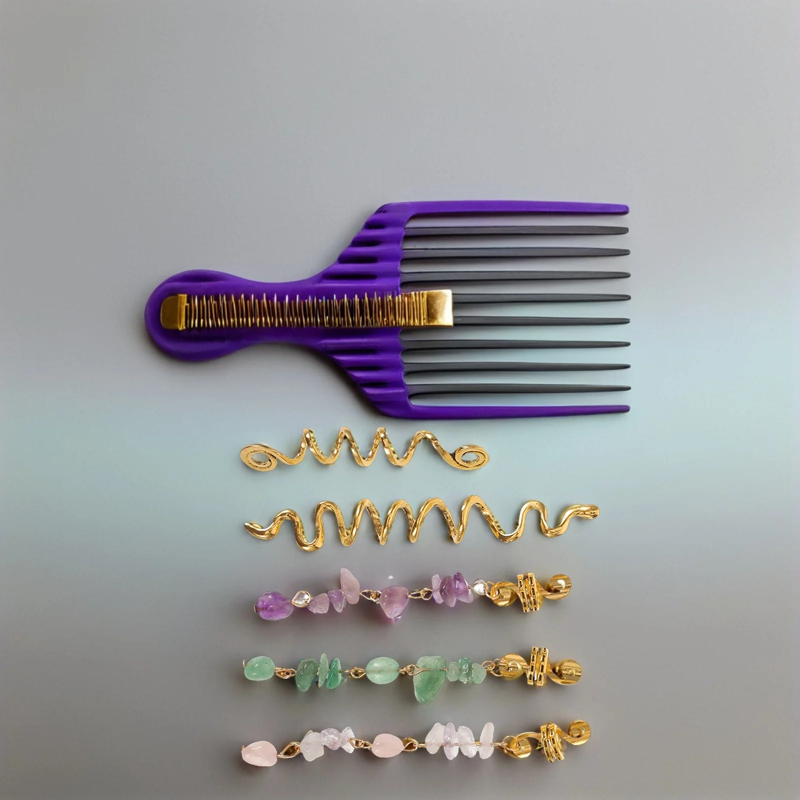 

80Pcs Braid Hair Rings with Natural Stone Pendants Ethnic Inspired Dreadlock Jewelry for Women Metal Hair Cuffs Styling