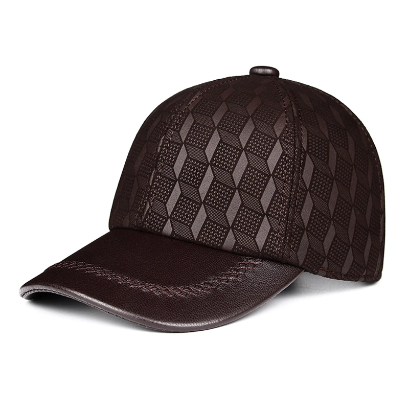 Fashion 2024 Male Genuine Sheep Leather 55-60CM Black/Brown Baseball Caps Eagle Print For Man Casual Street Gf Gorras Dad Hat