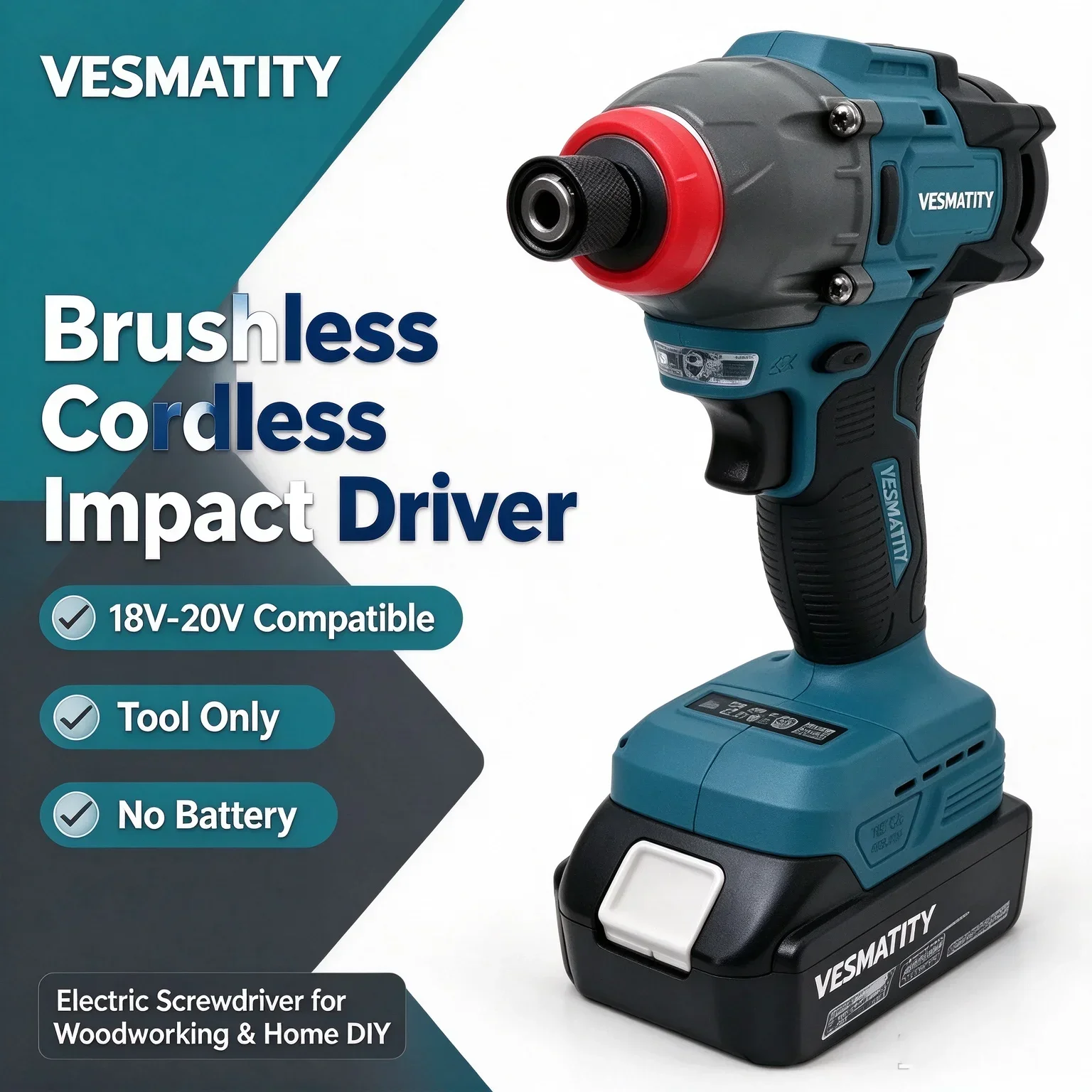 Cordless Brushless Electric Impact Driver Power Screwdriver for Woodworking Home DIY Projects Battery Not Included