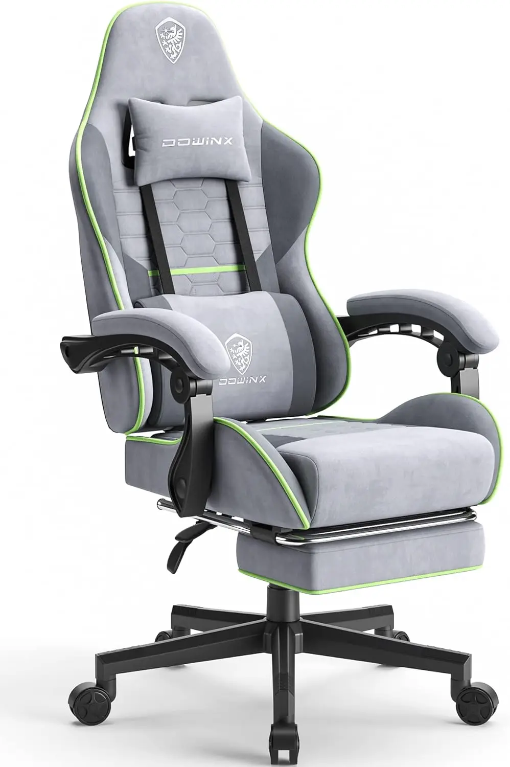 Gaming Chair Fabric with Pocket Spring Cushion, Massage Game Chair Cloth with Headrest, Ergonomic Computer Chair, Light Grey