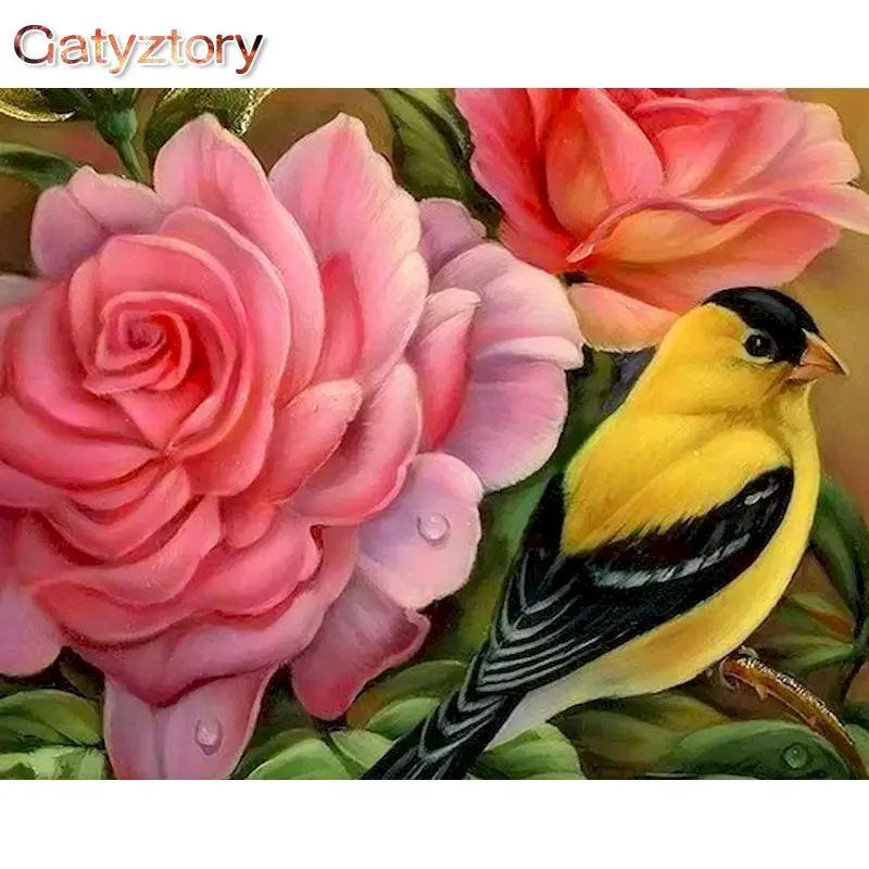 

GATYZTORY Frame Picture Diy Painting By Numbers Pink Flowers And Birds Paint By Numbers Acrylic Paint On Canvas For Diy Gift