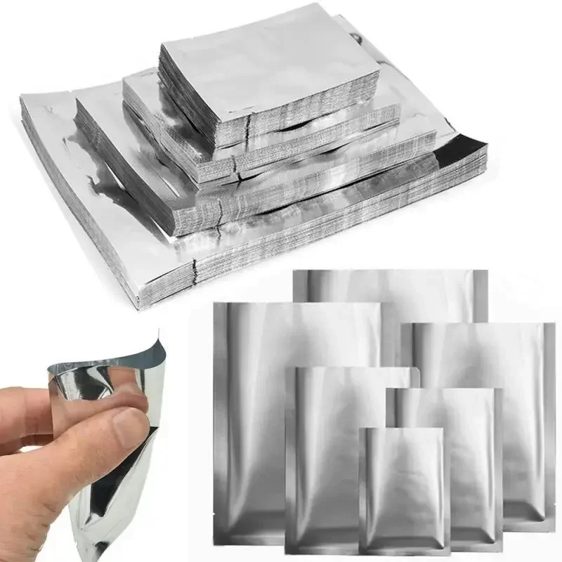 10-200pcs Silver Aluminum Foil Package Bag Storage Bag Open Tops Heat Seal Vacuum Mylar Foil Bags for Spice Powder Storage gallery 2