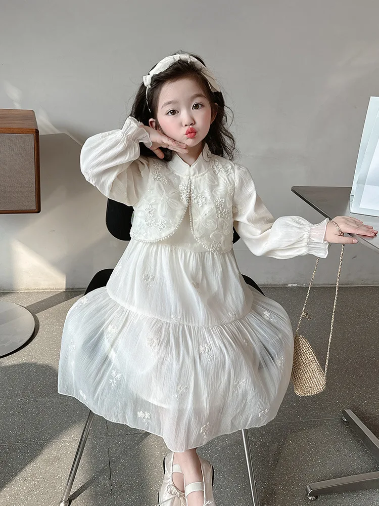 Vestido para niñas, novedad de 20225, vestido Hanfu de primavera y otoño para niñas, vestido de princesa elegante para niñas pequeñas, traje de primavera