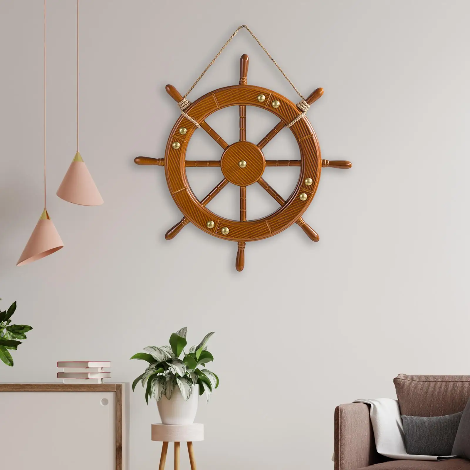 Ship Steering Wheel Wall Decor Wood Ship Wheel Boat Rudder for Hotel Bedroom Nautical Theme