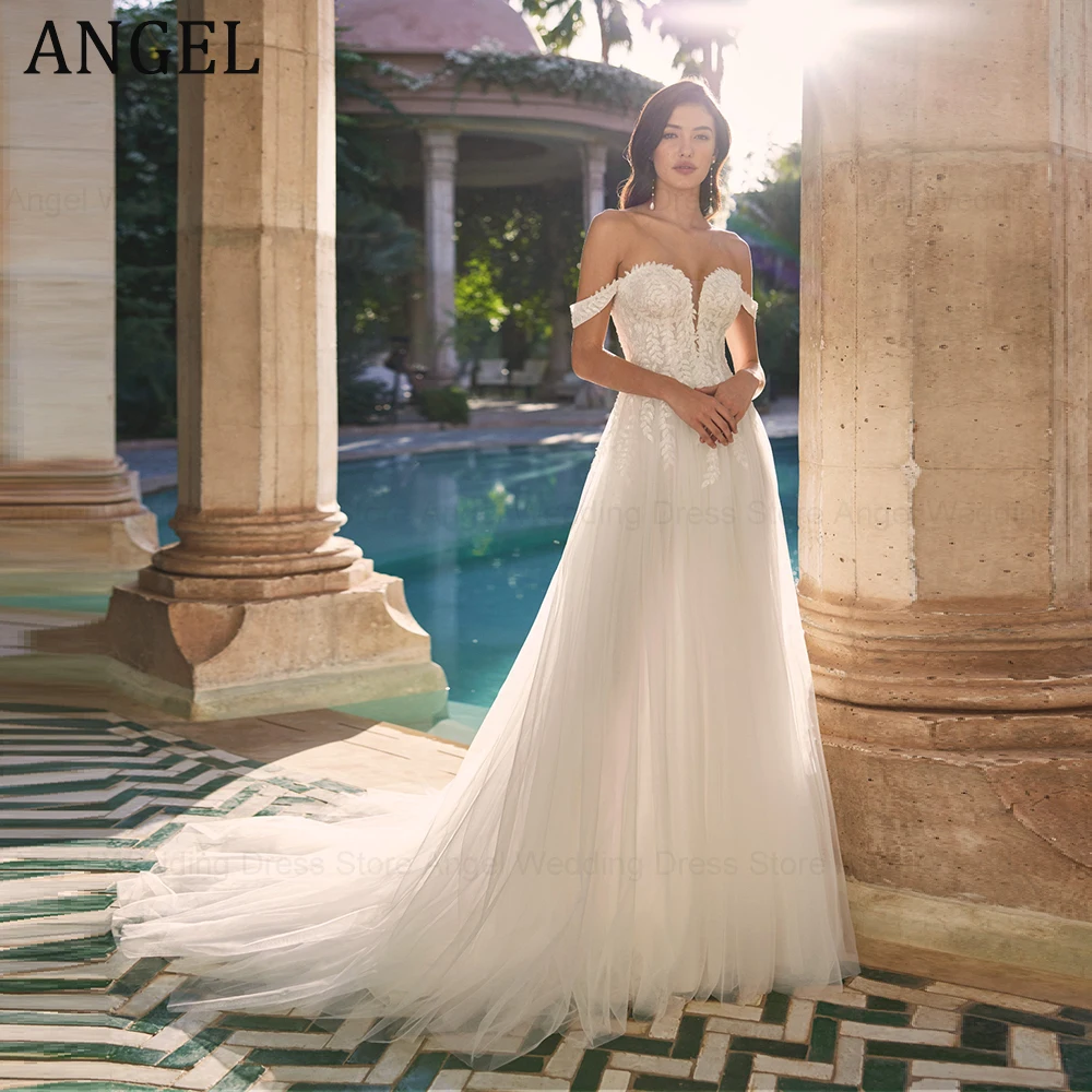 

ANGEL Classic Wedding Dresses 2024 A-Line Off the Shoulder Sexy Bridal Gowns Leaf Appliques Tulle Lace Up Vestidos de Novia Boda