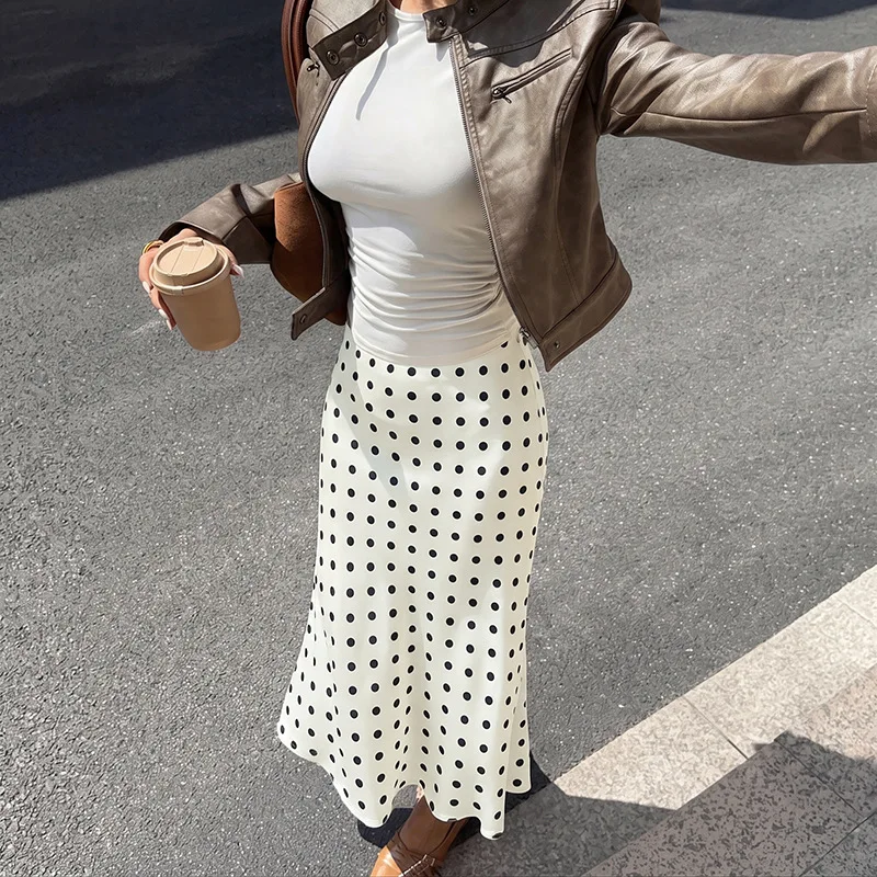 Women Skirts Polka Dot Skirt Mermaid Zipper Ankle Lenth Empire Waist None Strech Slim Fit Casual Office Lady Elegant 2026 Autumn